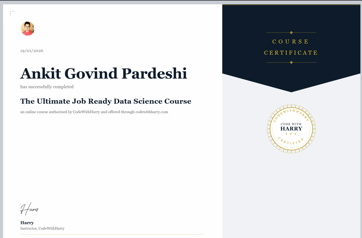 Data Science Course Certificate Placeholder